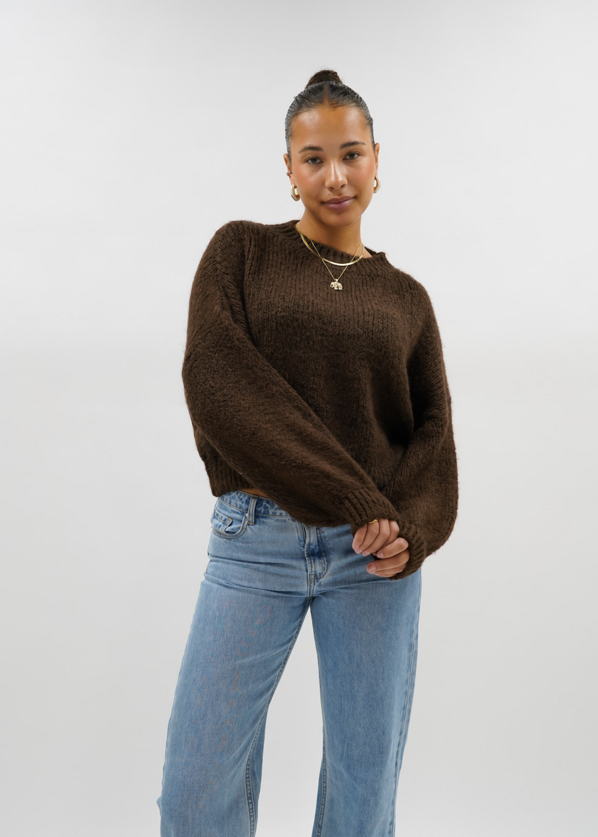 Knitted sweater chocolate brown (tall)