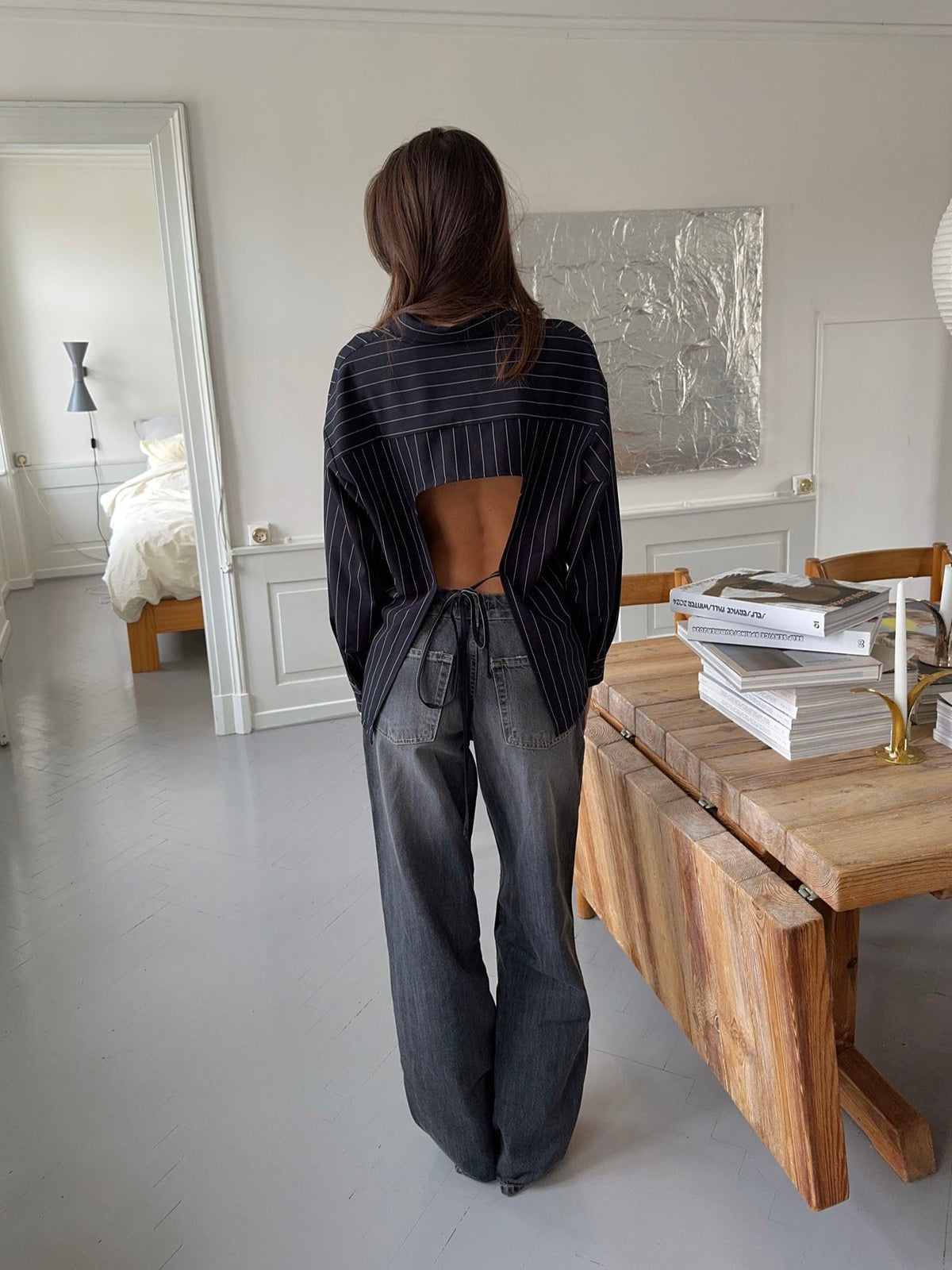 Miki striped shirt with open back - Navy
