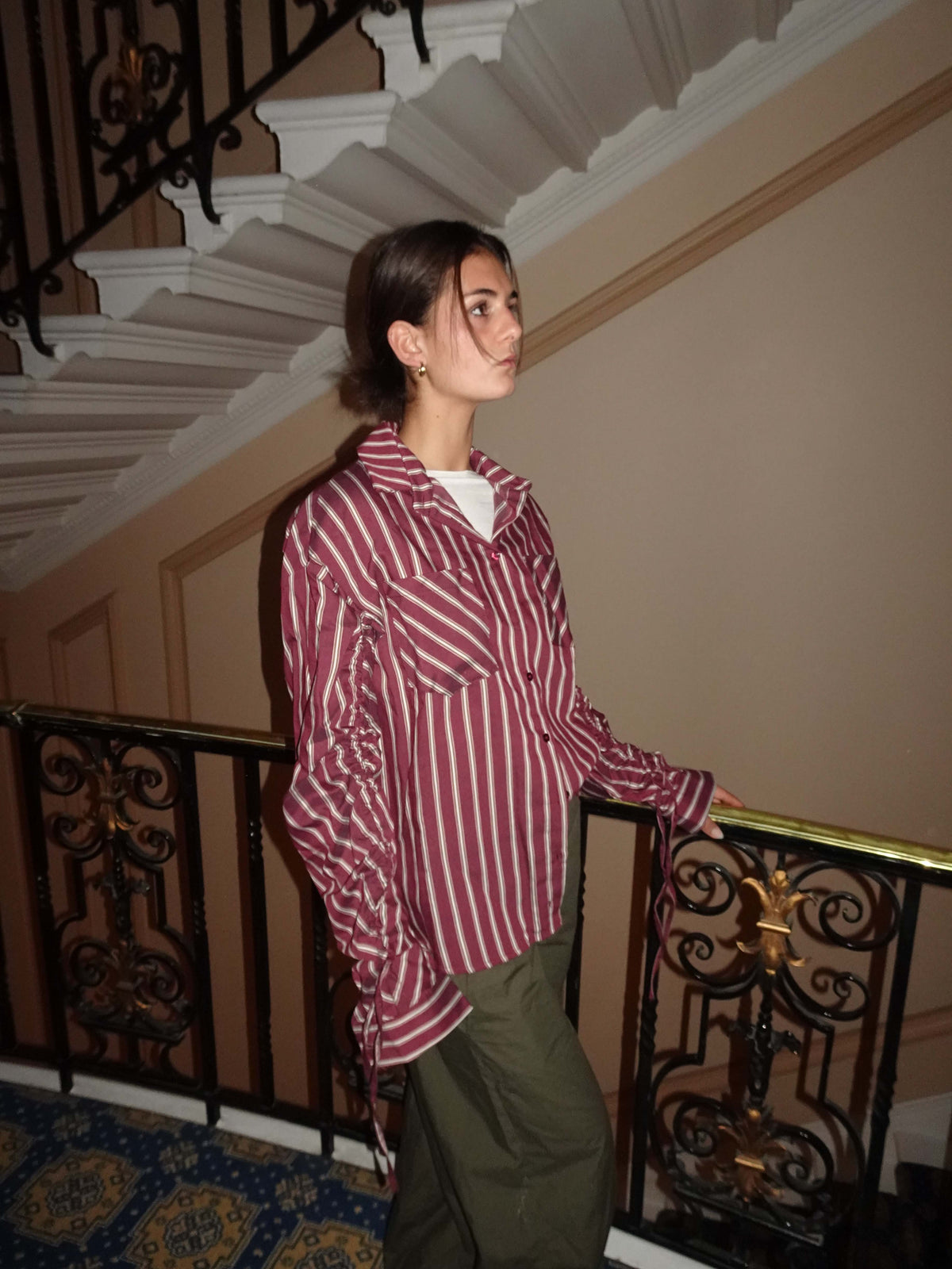 Sabina shirt with stripes - Burgundy/beige