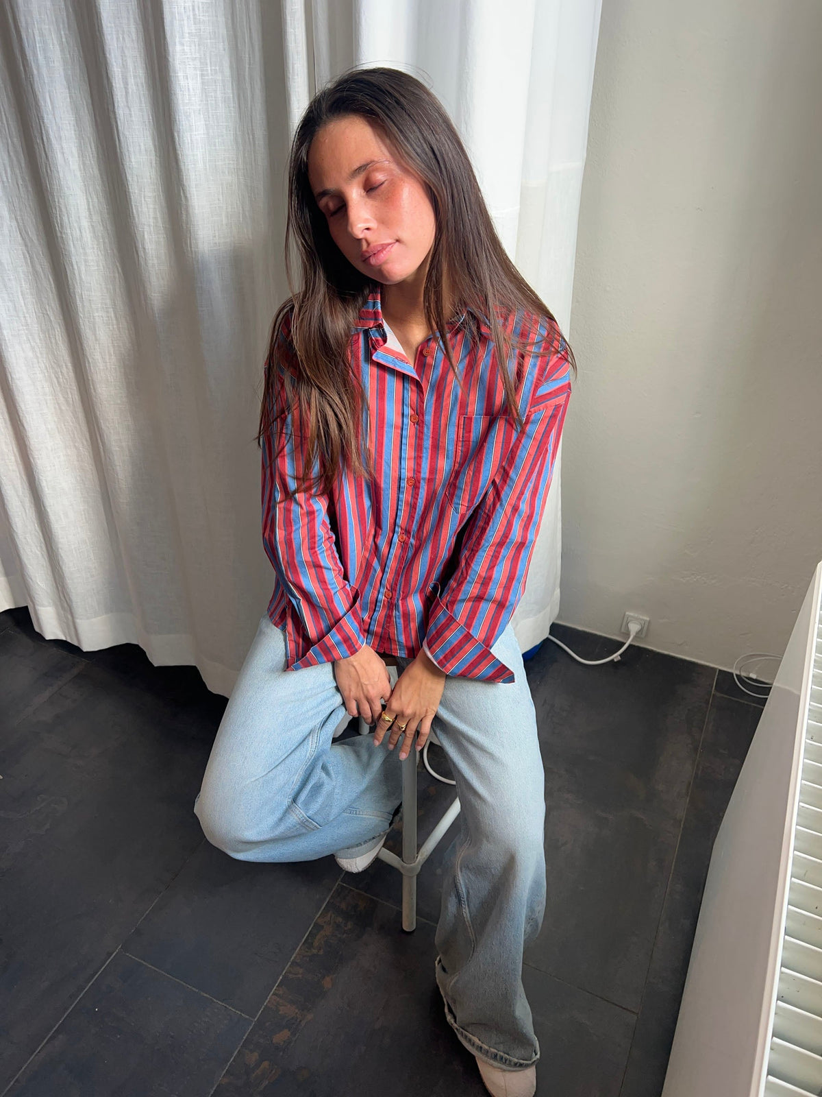 Kendall button shirt with stripes - Pink/blue